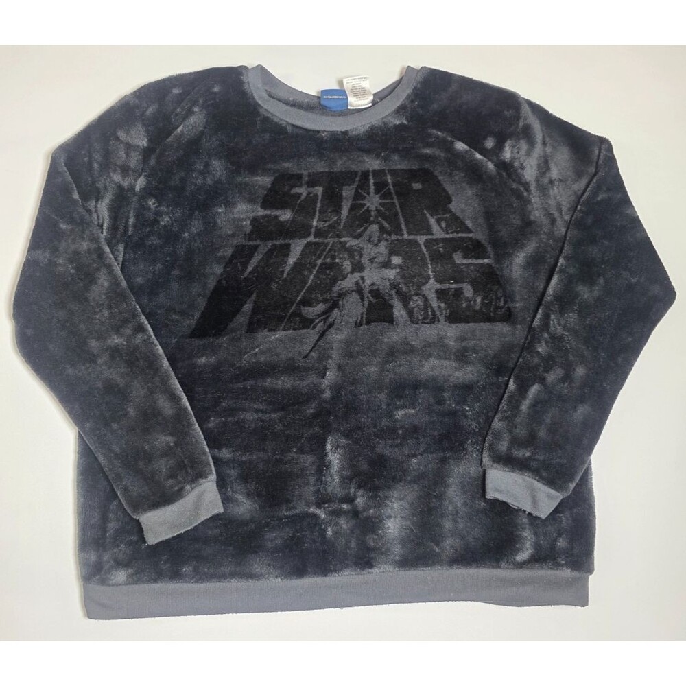 Star Wars Juniors L 11-13 Grey Plush Fleece Faux Fur Graphic Sweatshirt Crewneck